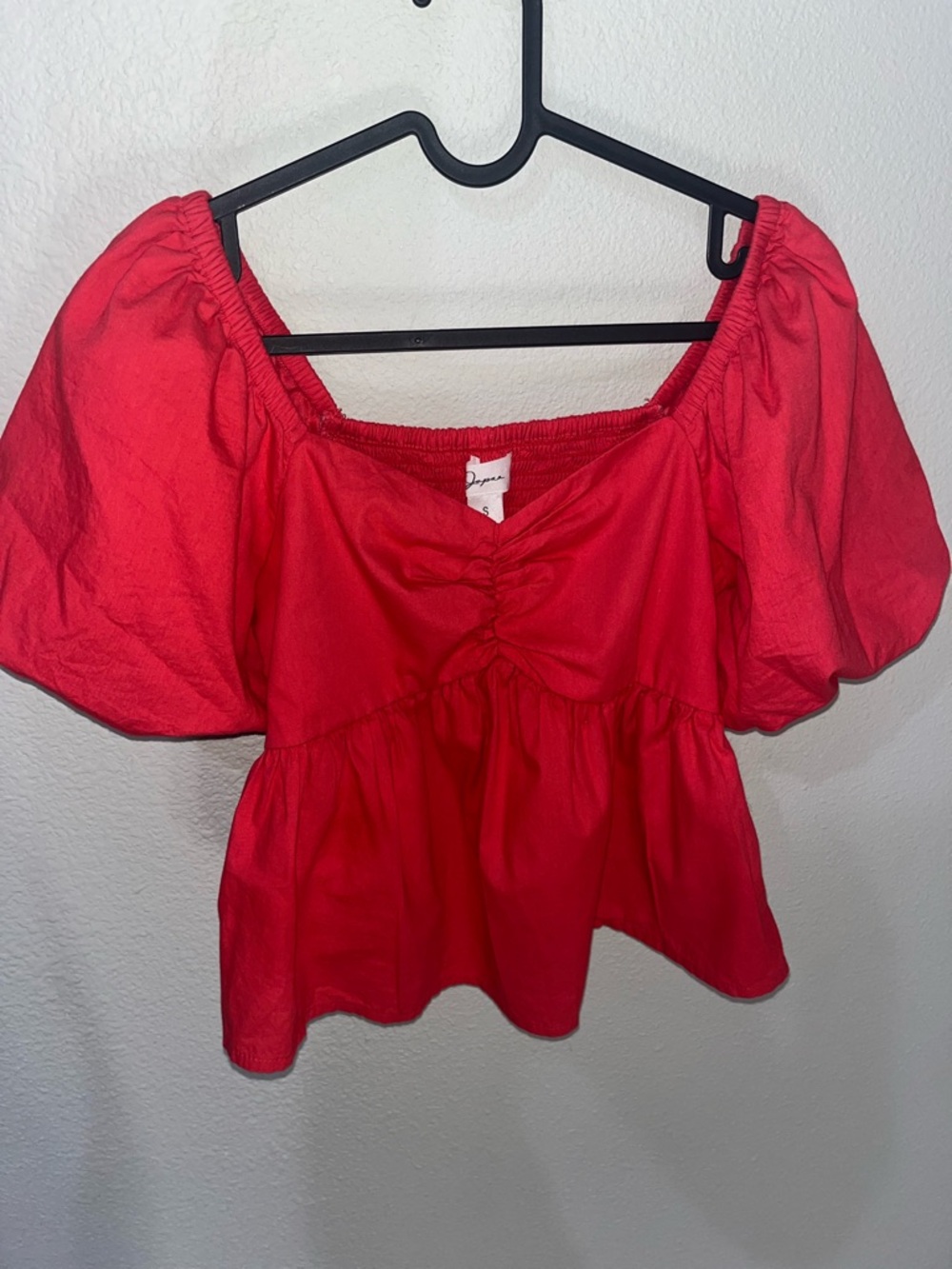 Red Ruched Peasant Top - Picture 8 of 8